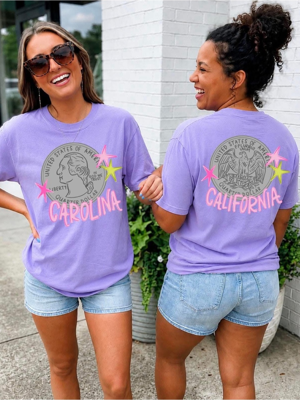 Lavender Graphic Comfort Colors Tshirt Heads Carolina Tails California Small-XL